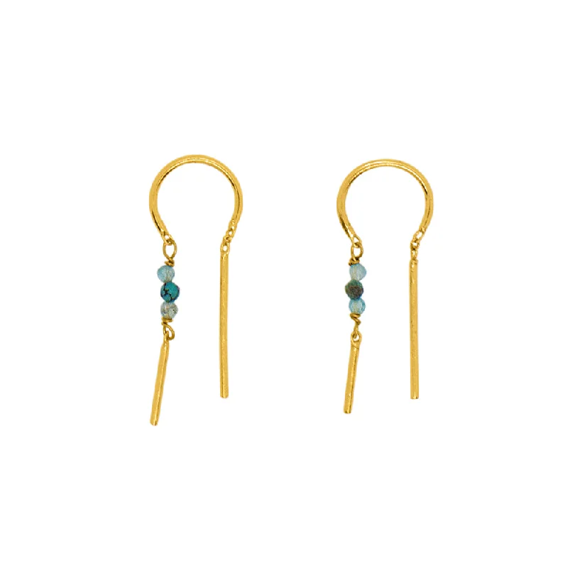 Ladies bohemian-style earrings-Stony Tiny Dancer Threaders in Turquoise/Apatite & Gold - 1" | Available to ship January 28, 2025