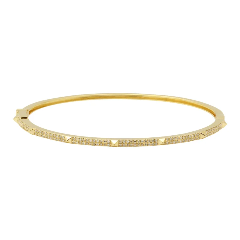 Ladies diamond cuff bracelets-14k Gold Diamond Slim Pyramid Bangle