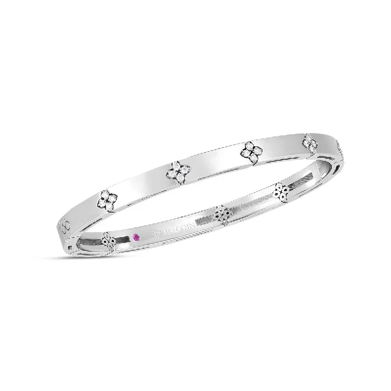 Ladies crystal bracelets-18K Verona Narrow Width Bangle with Diamond Accent