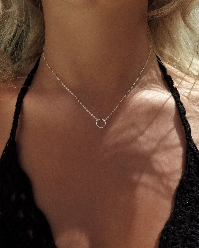 Ladies layered gold necklaces-Circle Necklace  - Sterling Silver