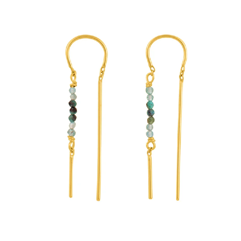 Ladies statement hoop earrings-Stony Tiny Dancer Threaders in Turquoise/Apatite & Gold - 1 1/2" | Available to Ship January 28, 2025