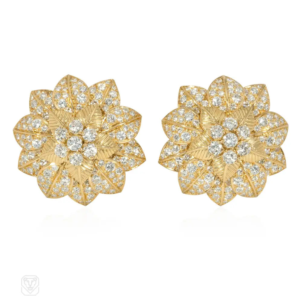 Ladies diamond earrings-1960s Van Cleef & Arpels diamond-set flower earrings