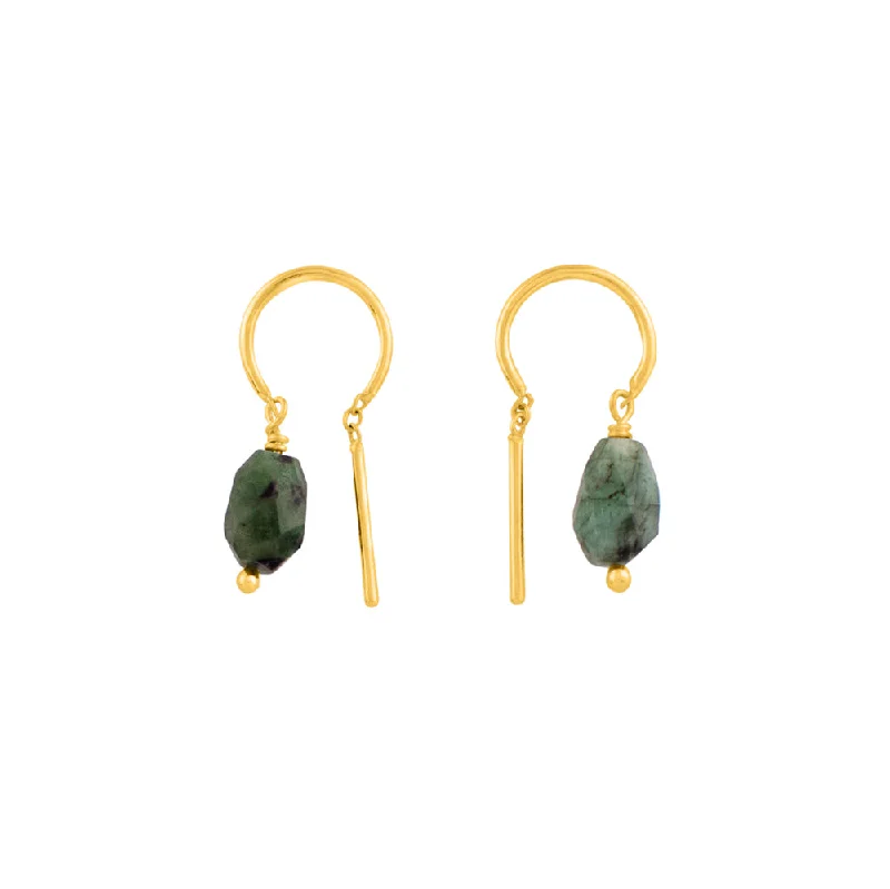 Ladies gemstone earrings-Oblong Stony Dancer Threaders in Natural Emerald & Gold - 3/4" L