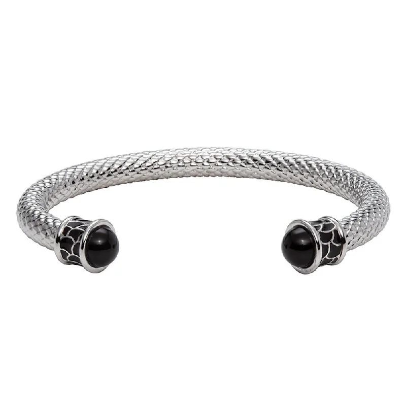 Ladies simple silver bracelets-Salamander Torque Black & Silver Bangle