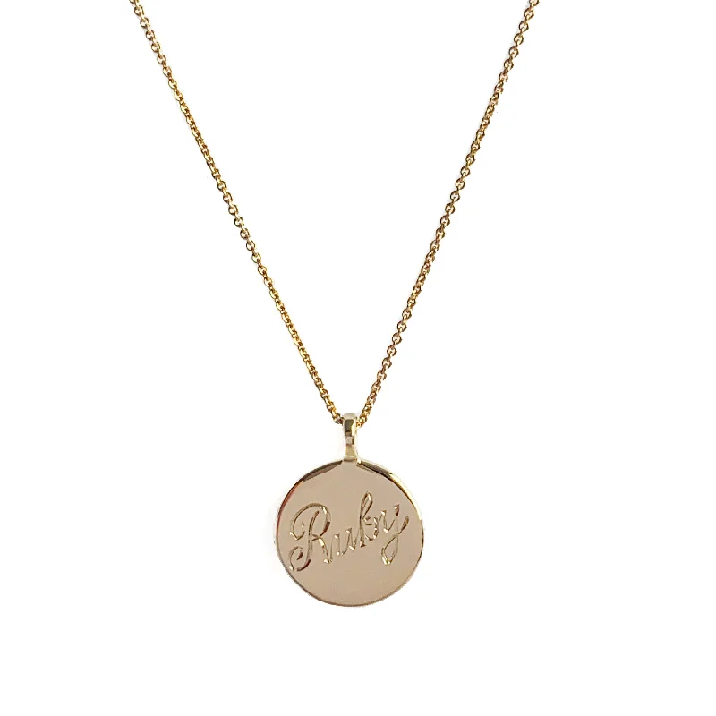 Ladies charm necklaces-Round Engravable Pendant