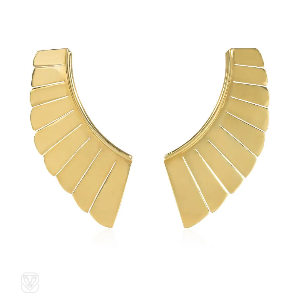 Ladies vintage earrings-Gold oversized wing earrings