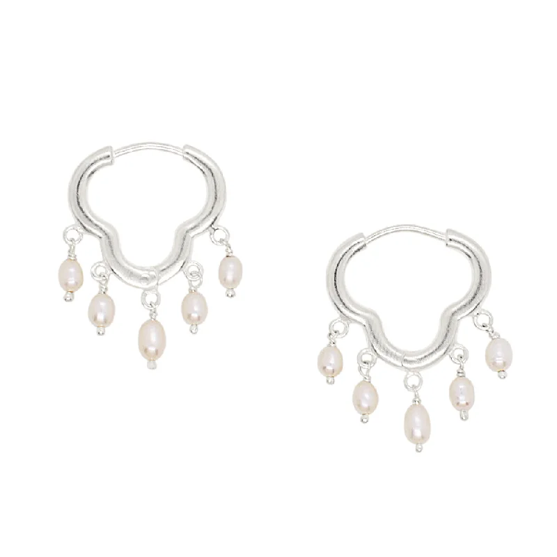 Ladies vintage diamond earrings-Dripping Clicker Hoops in Pearl & Silver