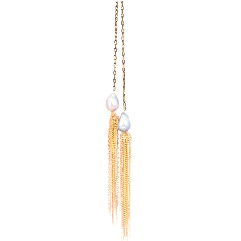 Ladies chunky necklaces-Silver Tassel Lariat