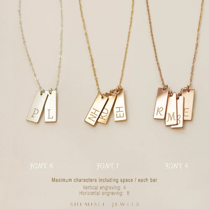 Ladies crystal necklaces-Family Initial Necklace, Multi Small Tags Engraved With Letter, Monogram, Great Gift For Mom, Granny, Unisex, Gold Filled, Silver • NBV15X6M