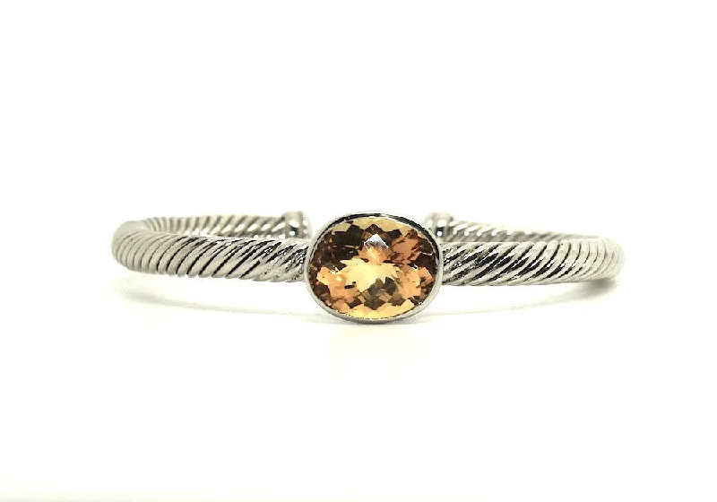 Ladies diamond charm bracelets-Twisted Rope Wire Bangle-oval Citrine(5mm)