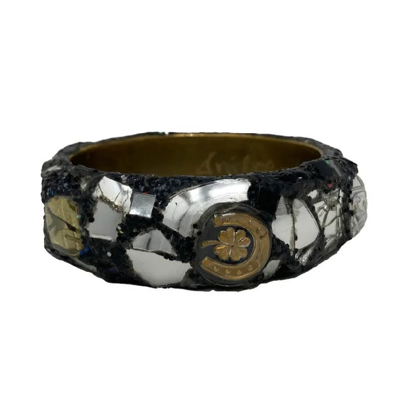 Ladies luxurious bangle sets-BLACK SILVER AND GOLD BANGLE