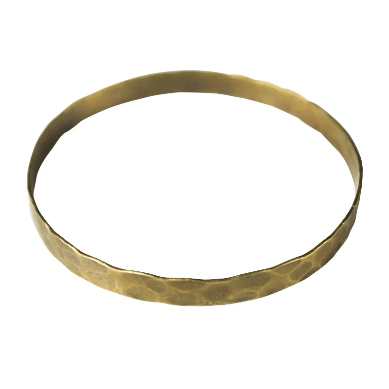 Ladies leather bracelets-Eve Hammered Bangle, Brass - Sm