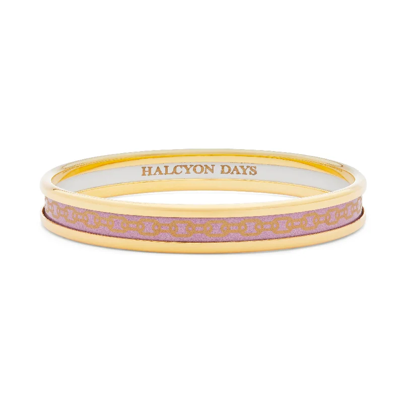 Ladies golden bangle bracelets-Skinny Chain Pale Pink & Gold Enamel Bangle