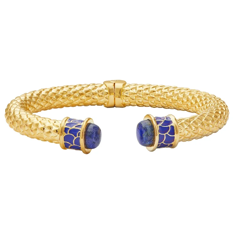 Ladies luxury charm bracelets-Minoan Torque Cobalt & Gold Bangle