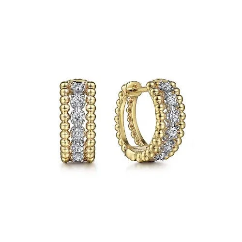 Ladies cocktail earrings-14K White-Yellow Gold Bujukan Huggie Pave Diamond Earrings