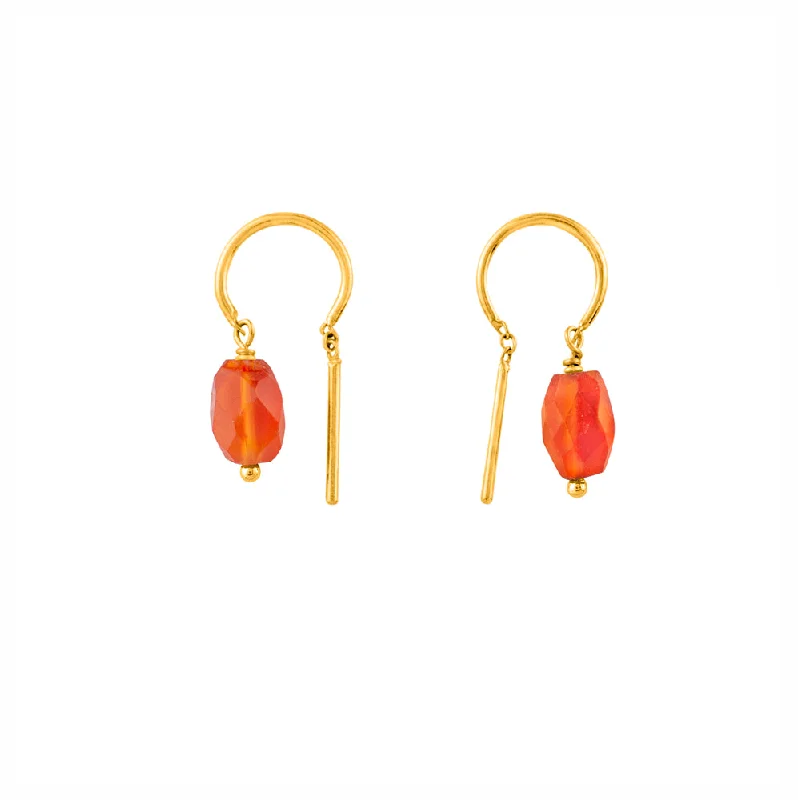 Ladies heart-shaped earrings-Oblong Stony Dancer Threaders in Carnelian & Gold - 3/4" L