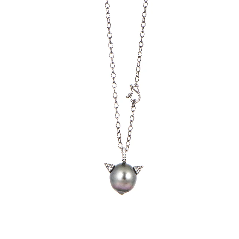 Ladies lockets with engravings-Pearl Devil Necklace