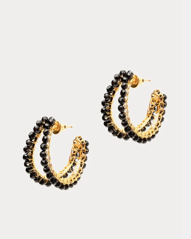 Ladies gold earrings-Nina Maxi Earring Black Gold