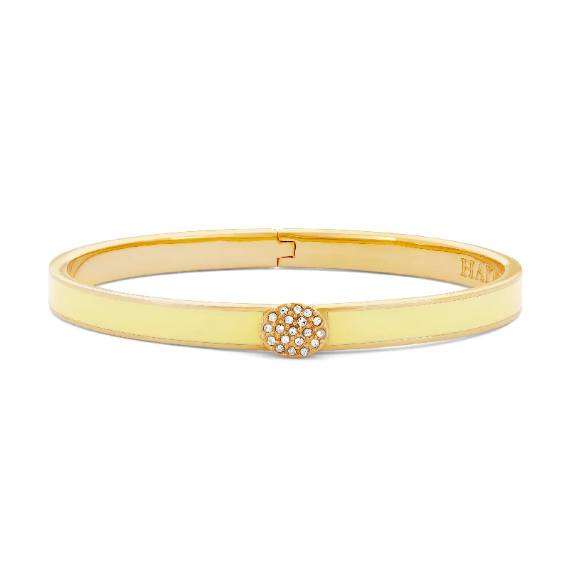 Ladies matching bracelets-Skinny Pave Button Buttercup & Gold Bangle