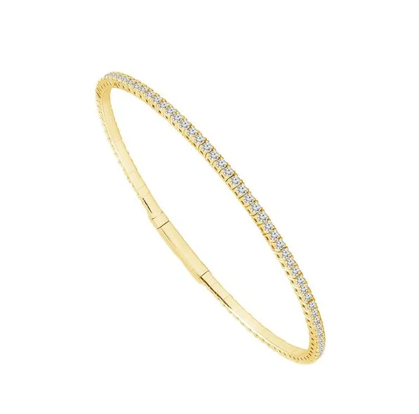 Ladies layered bracelets-Yellow Gold Simple Diamond Flexi-Bangle