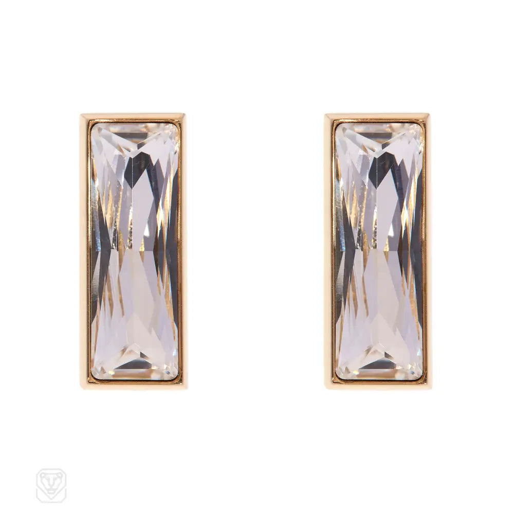 Ladies chandelier earrings-Crystal baguette earrings in gilt stainless steel