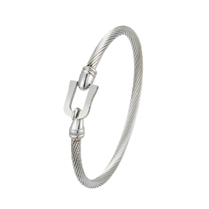 Ladies trendy bracelets-Stainless Steel Horseshoe Bangle