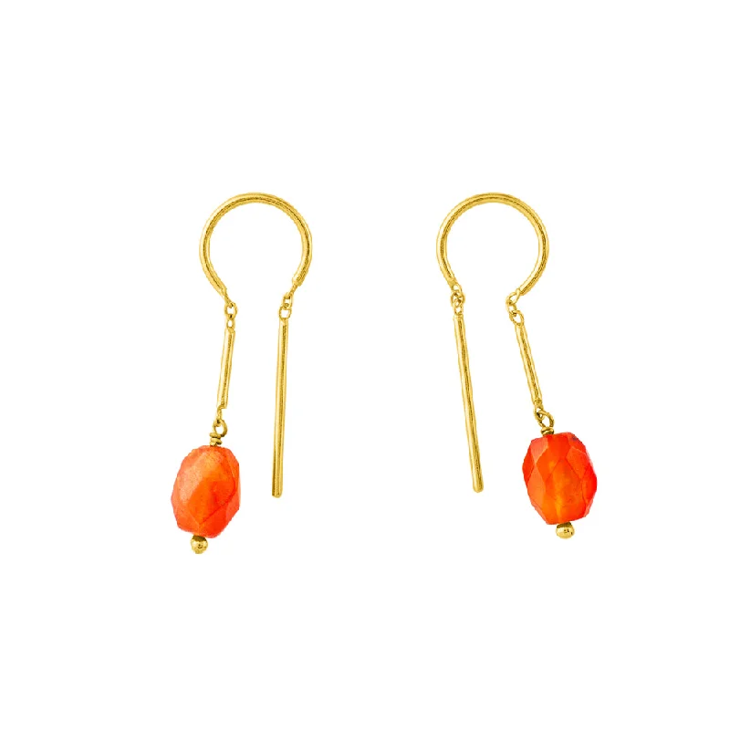 Ladies drop earrings-Oblong Stony Dancer Threaders in Carnelian & Gold - 1 1/8" L