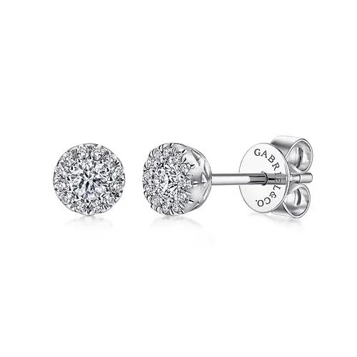 Ladies sterling silver earrings-14K White Gold Diamond Halo Stud Earrings