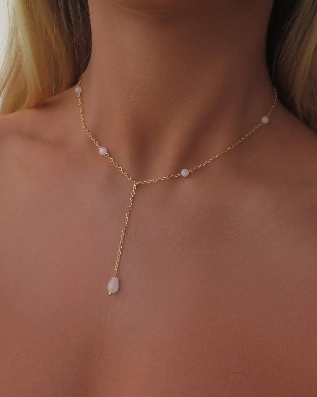 Ladies name necklaces-Rose Quartz Drop Necklace