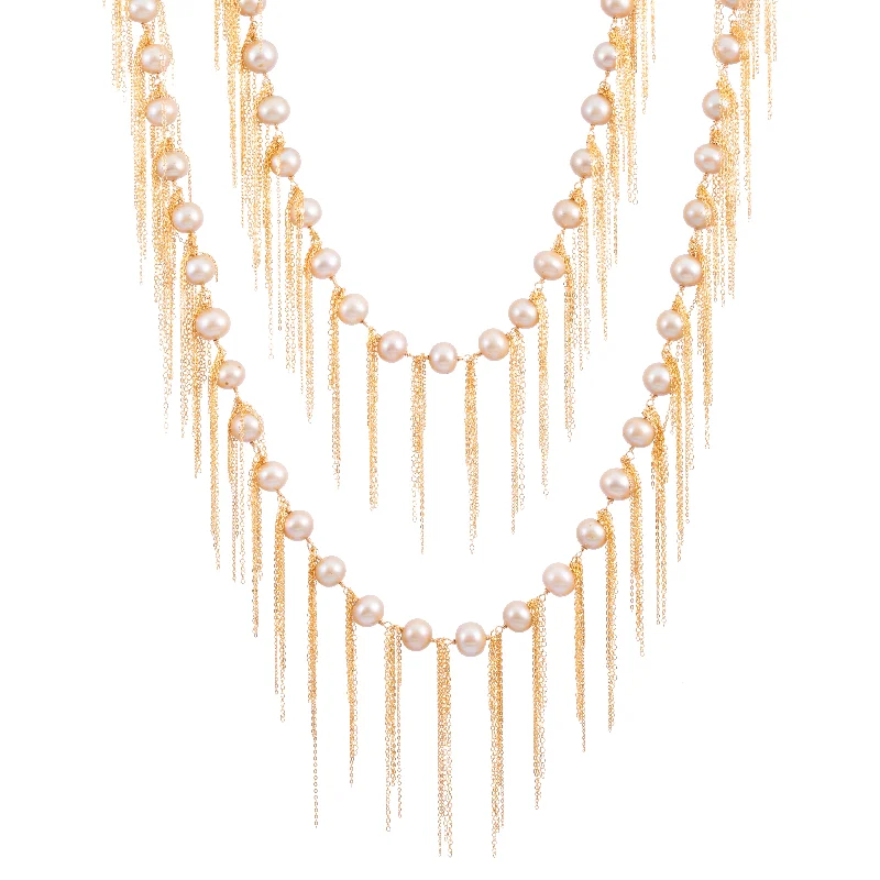 Ladies multi-layer necklaces-Gold Fringe 62" Necklace