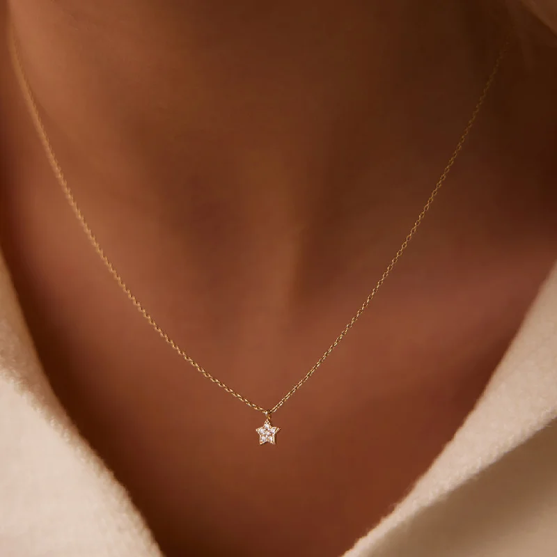 Ladies birthstone pendant necklaces-18K Gold Tiny Star Diamond Necklace