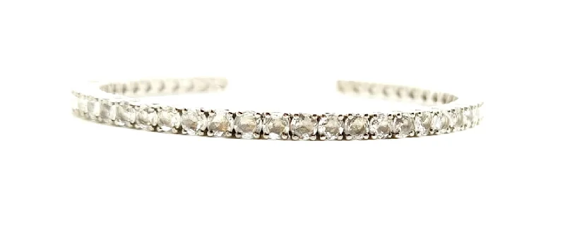 Ladies silver bracelets-WHITE SAPPHIRE TENNIS BANGLE