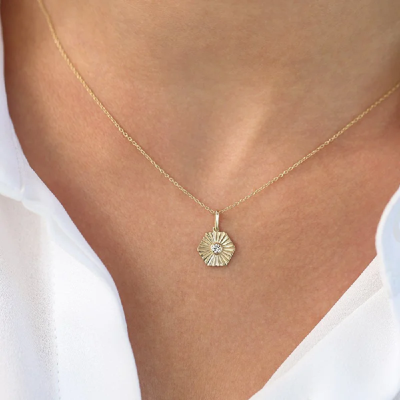 Ladies star necklaces-18K Gold Hexagon Diamond Necklace