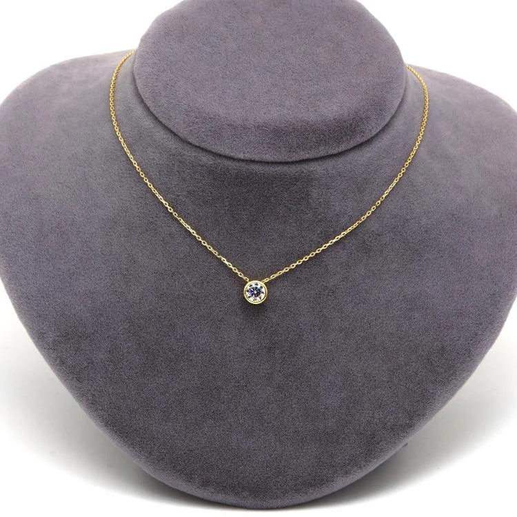 Ladies trendy necklaces-Real Gold Adjustable Necklace with Movable Round Stone - Model 0098 N1437