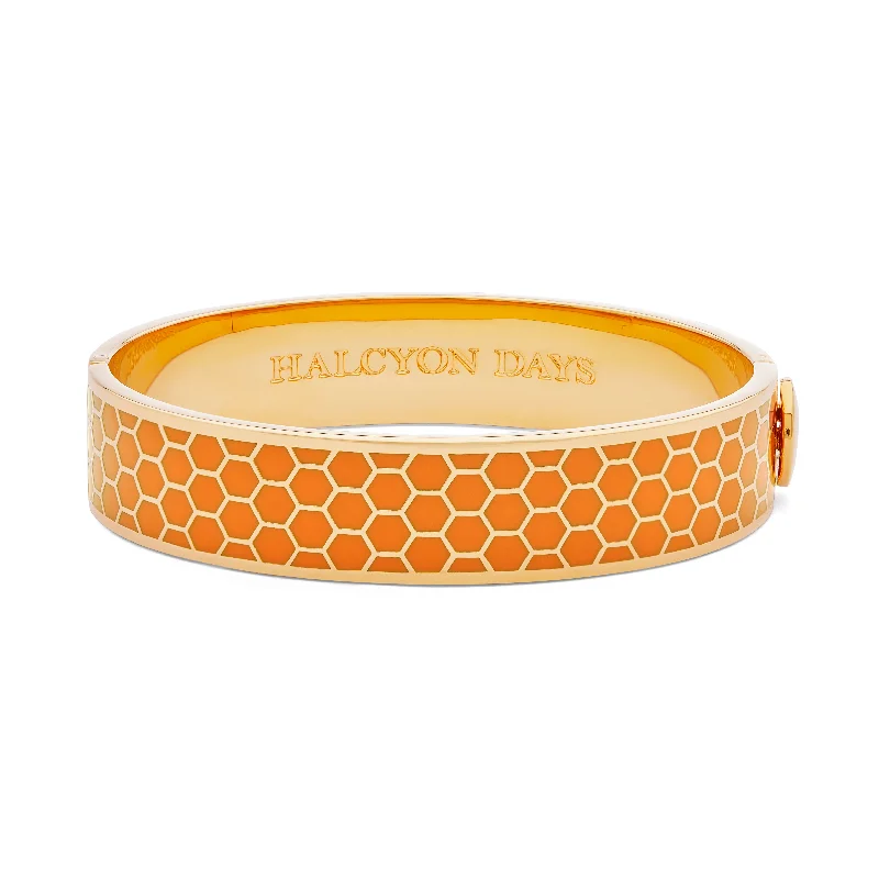 Ladies gemstone charm bracelets-Honeycomb Orange & Gold Bangle