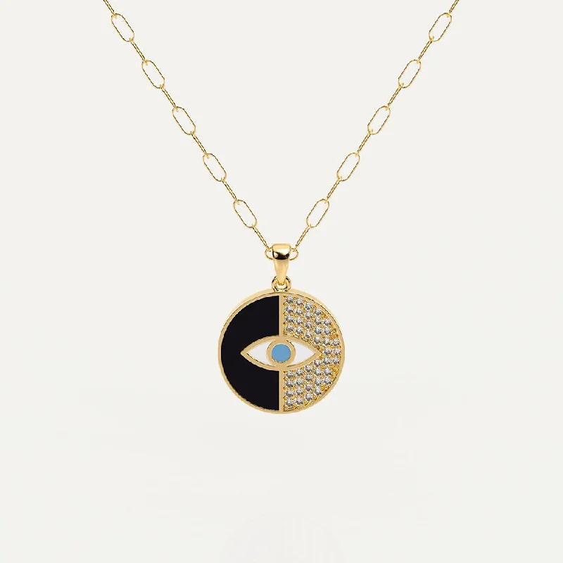 Ladies pendant necklaces-Guardian Half-Face Evil Eye Necklace