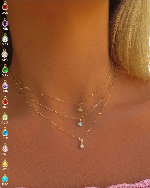 Ladies birthstone necklaces-Small Birthstone Necklace - 14K Yellow Gold Fill