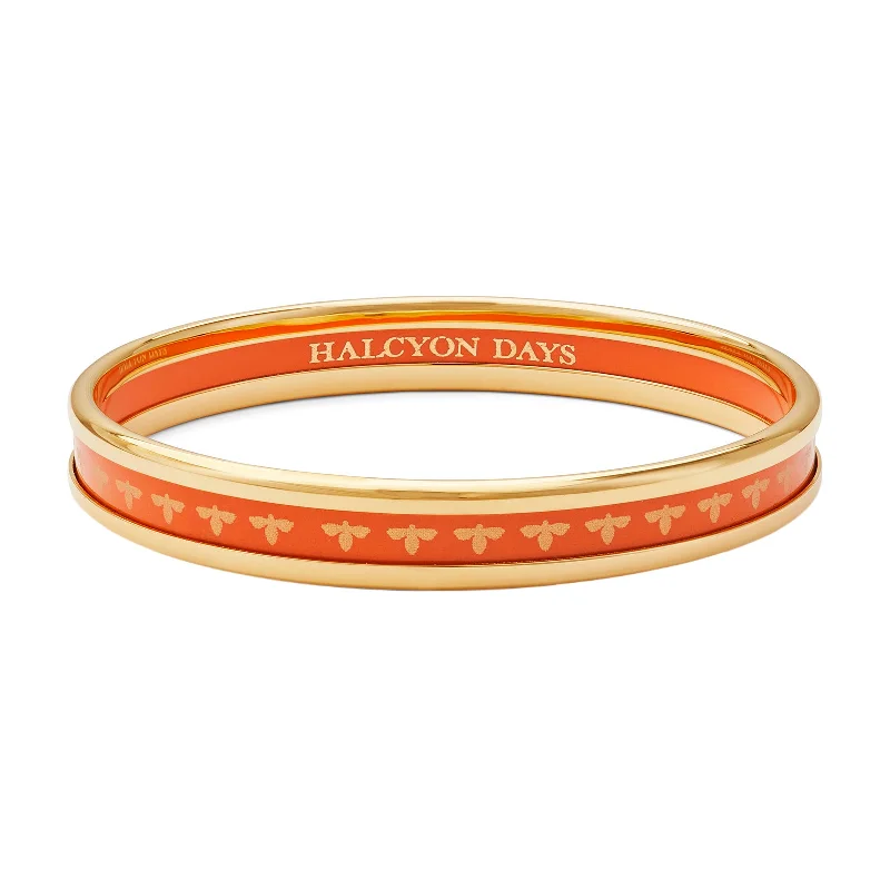 Ladies elegant silver bracelets-Skinny Bee Orange & Gold Enamel Bangle