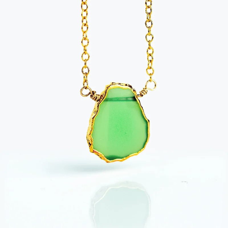 Ladies personalized name necklaces-Natural Chrysoprase Slice Necklace with Organic Profile