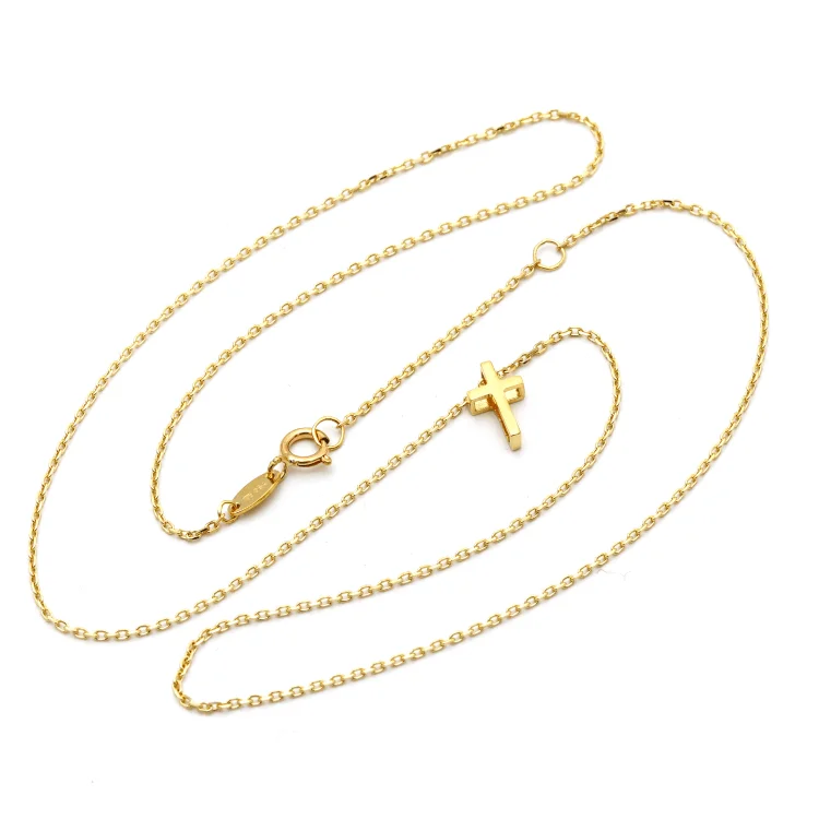 Ladies charm necklaces-Real Gold 3D Movable Cross Adjustable Size Necklace 5198 /111 N1227