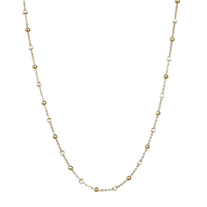 Ladies jade necklaces-White Enamel Gold Chain Necklace