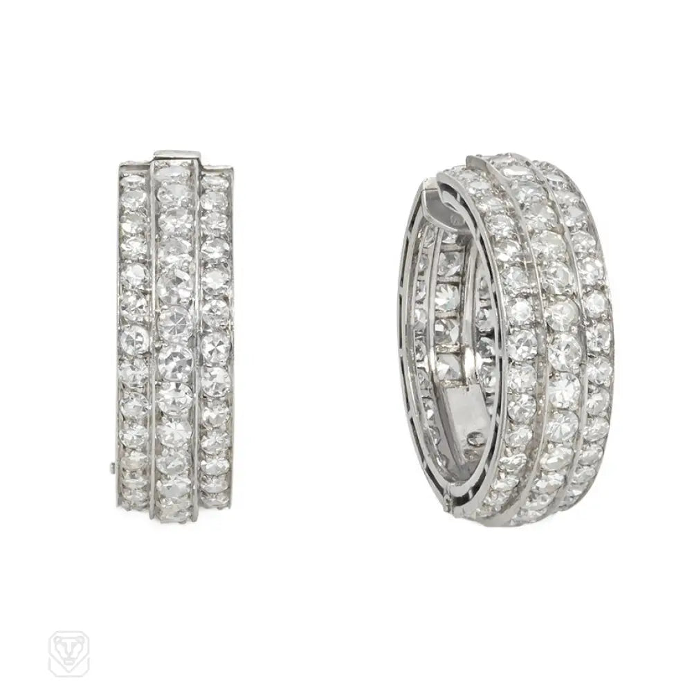 Ladies sterling silver drop earrings-Art Deco diamond hoop earrings