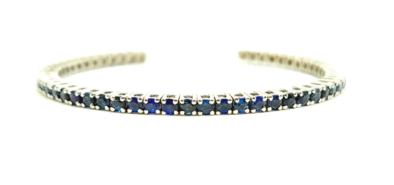 Ladies luxury charm bangles-Sapphire Tennis Bangle in 92.5 sterling silver