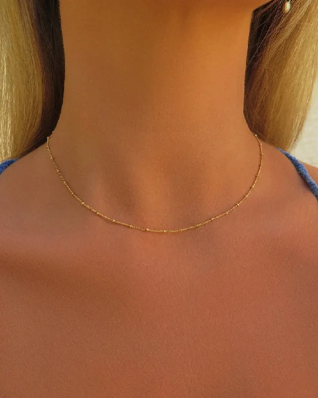 Ladies antique necklaces-Beaded Curb Chain Necklace  - 14k Yellow Gold Fill