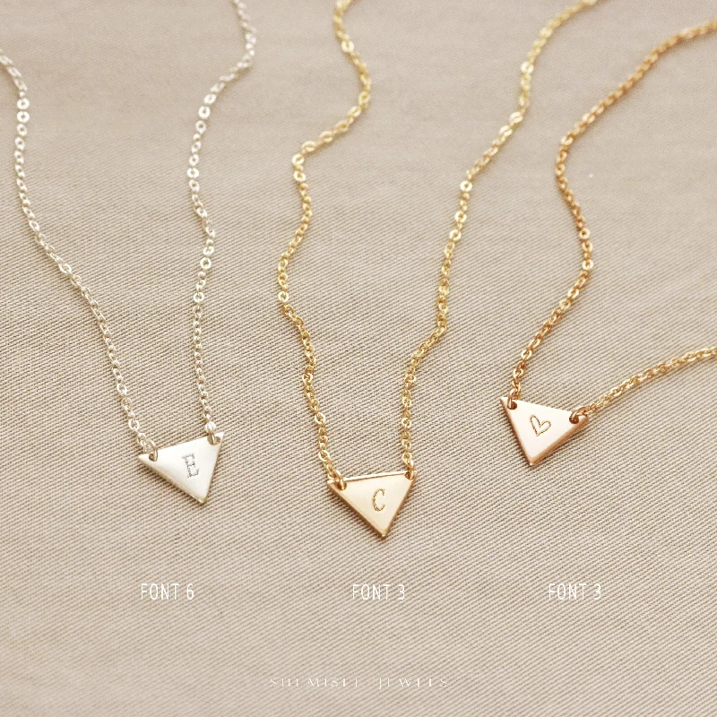 Ladies romantic heart-shaped necklaces-Tiny Initial Triangle Necklace, Simple Letter Unisex, Gold Filled, Silver • NTRGH12