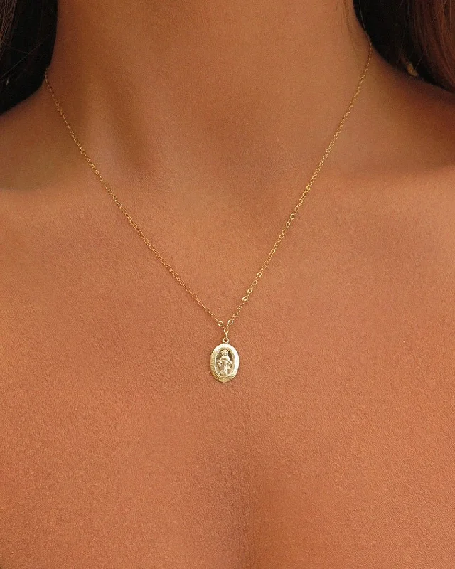 Ladies elegant necklaces-Small Miraculous Medal Necklace  - 14k Yellow Gold Fill