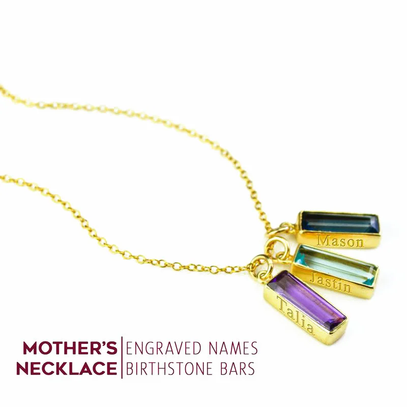 Ladies fashion-forward necklaces-Vertical Birthstone Bar Necklace for Mom : Adira Series