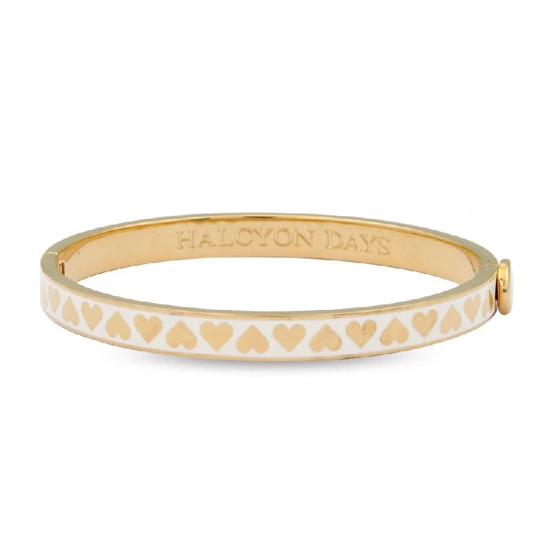 Ladies classic gold bangles-Skinny Heart Cream & Gold Bangle