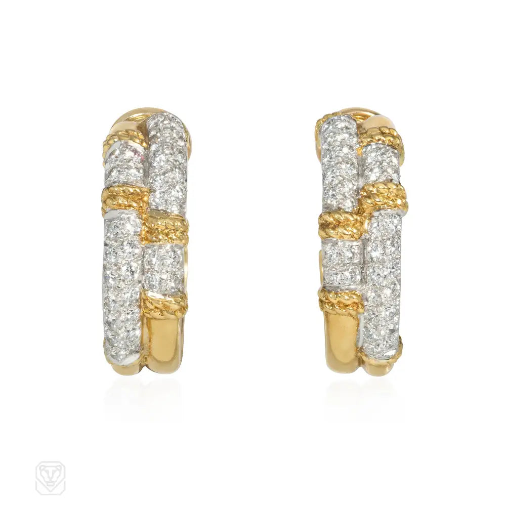 Ladies stud earrings-Kutchinsky 1970s gold and diamond hoop earrings