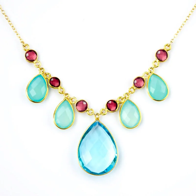 Ladies minimalist necklaces-Large Birthstone Cluster Necklace with Blues, Aquamarines, and Reds